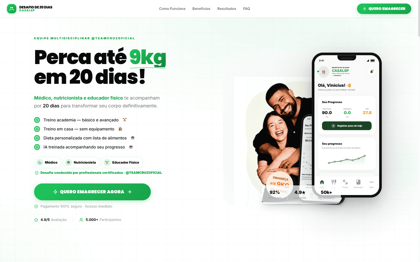 Site da Desafio 20 Dias CasalSP, construído pela Cruzco